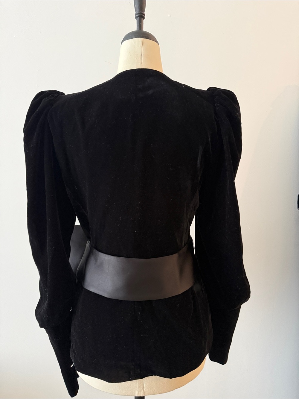Zara Velvet Puff-Sleeve Wrap Top with Satin Bow - Picture 6 of 8